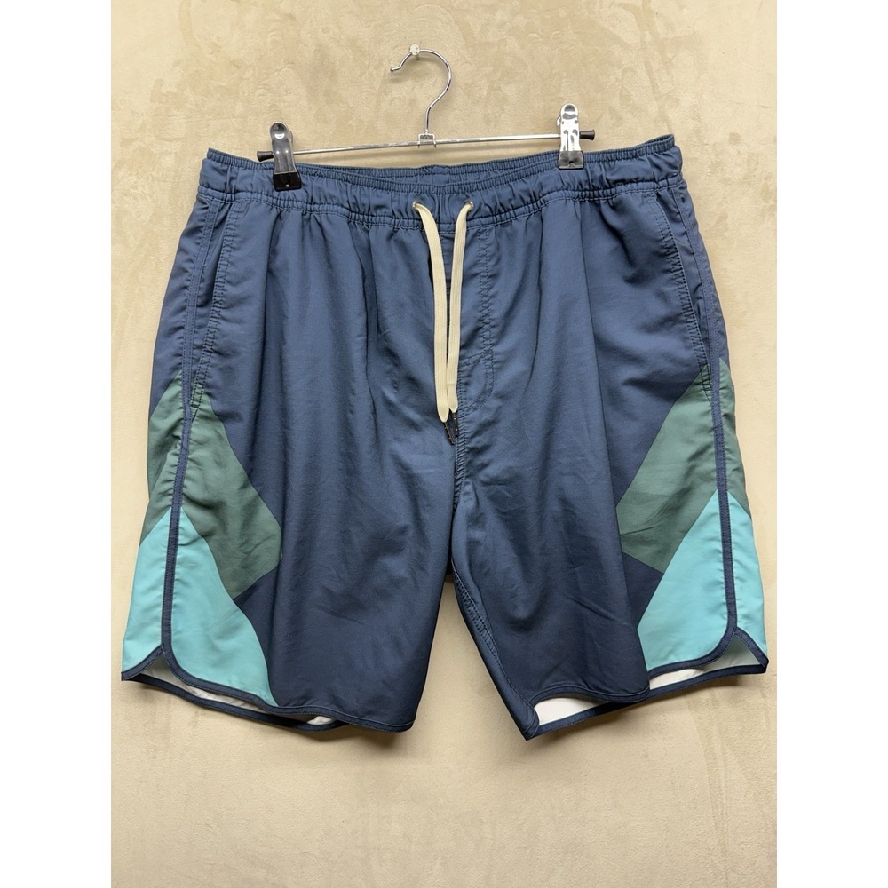Fair Harbor The Anchor Swim Trunks Mens L Navy Blue Lined Colorblock Board Short